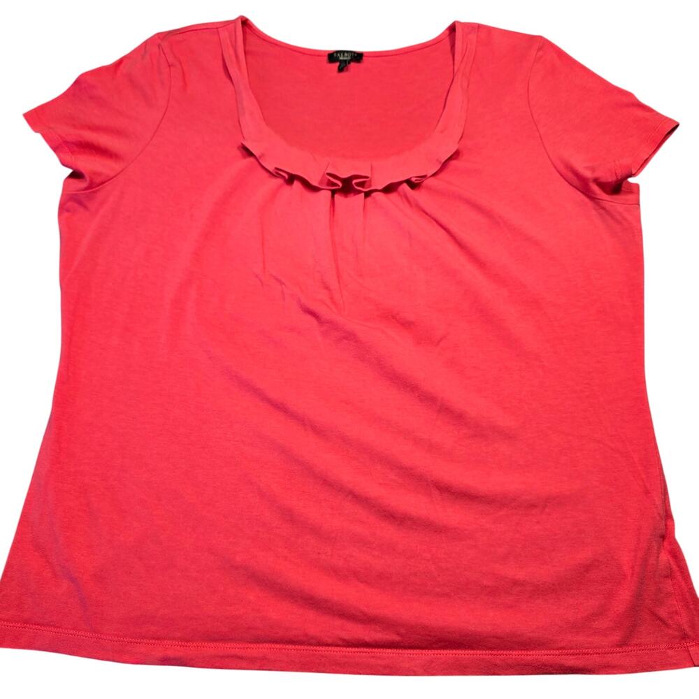 Talbots Pink Shirt Ruffled Scoop Neck Tee Stretch Short Cap Sleeve Women Size XL